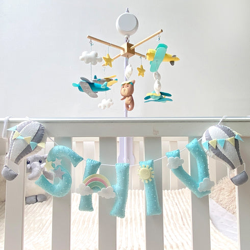 Blue Hot Air Balloon Embellished Name Bunting/Garland